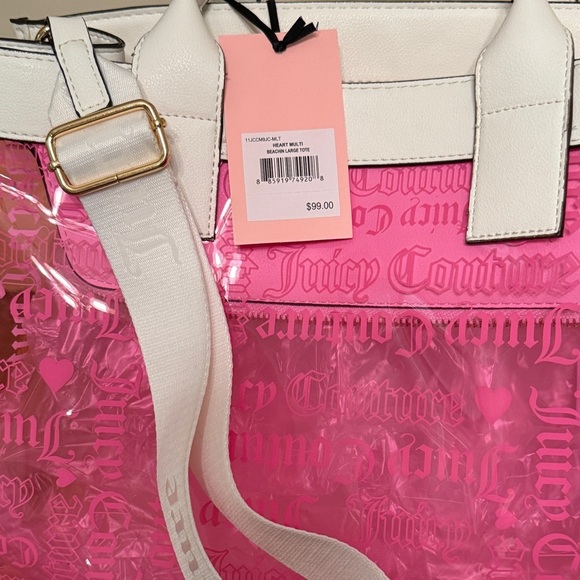 Juicy Couture Heart Beachin Large Tote Bag, Pink & Yellow PVC, White Handles NWT - Picture 11 of 11